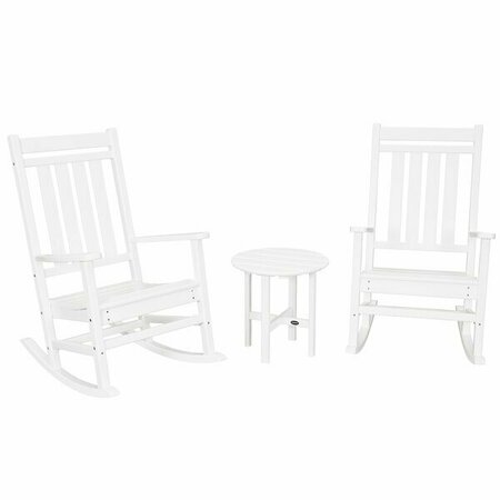 POLYWOOD Estate White 3-Piece Rocking Chair Set with Round Side Table 633PWS4711WH